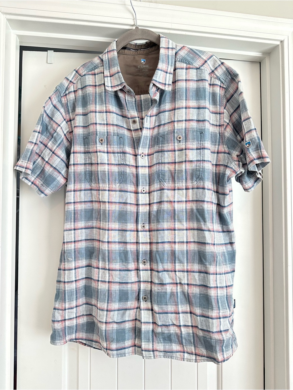 Menās Large Kuhlā Skorpio Button Down Short Sleeve Linen Blend Shirt